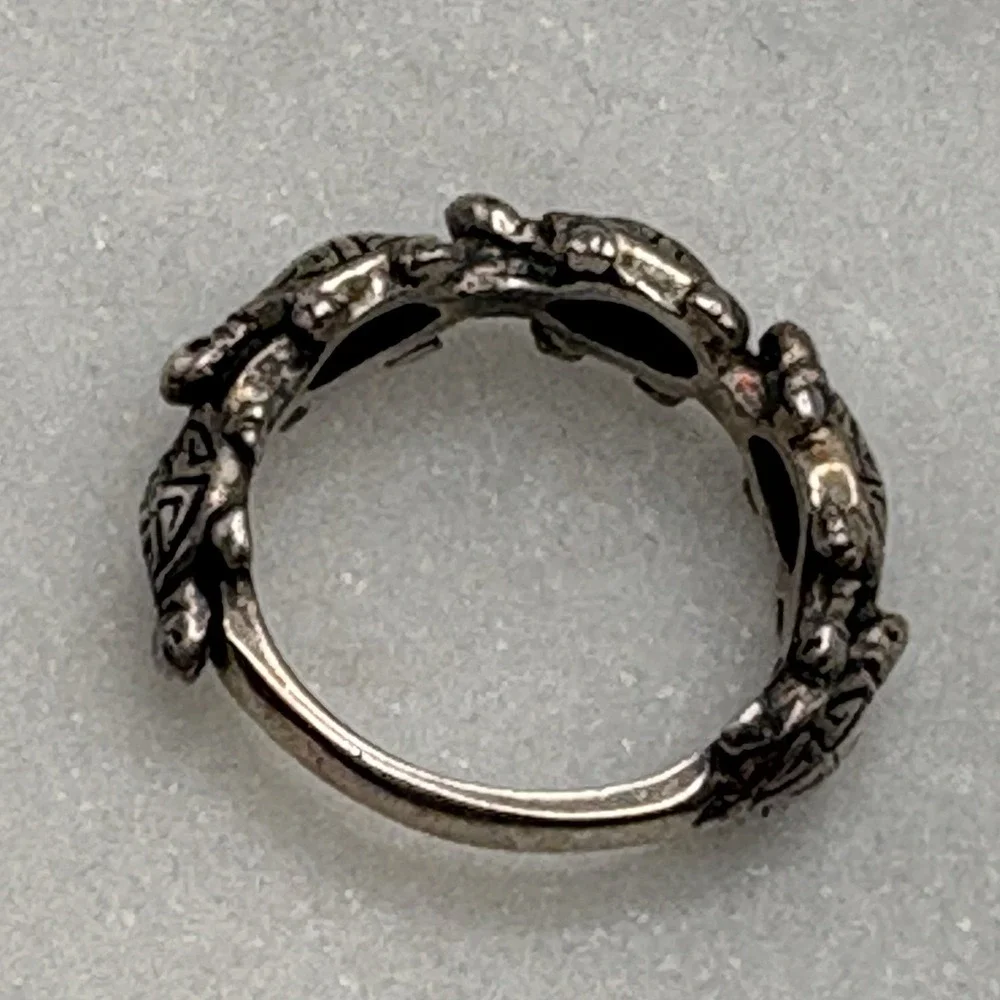 Vintage Estate Sterling Silver Sea Turtle Ring Size 5.5 Dimensional Greek Key